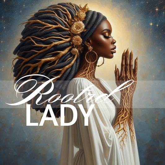 Rooted Lady – Afro-Spiritual Digital PNG Download | Ethereal Black Woman Art with Nature-Inspired Hair and Roots