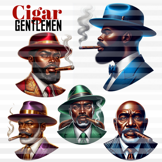 Cigar Gentlemen – Digital Download PNG Bundle | African American Male Character Art for Apparel, Wall Decor, and Sublimation