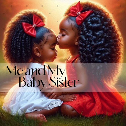 Me and My Baby Sister Digital Art Bundle – 4 PNG Images of African American Girls for Nursery Prints, Journals, Sublimation, and Gifts